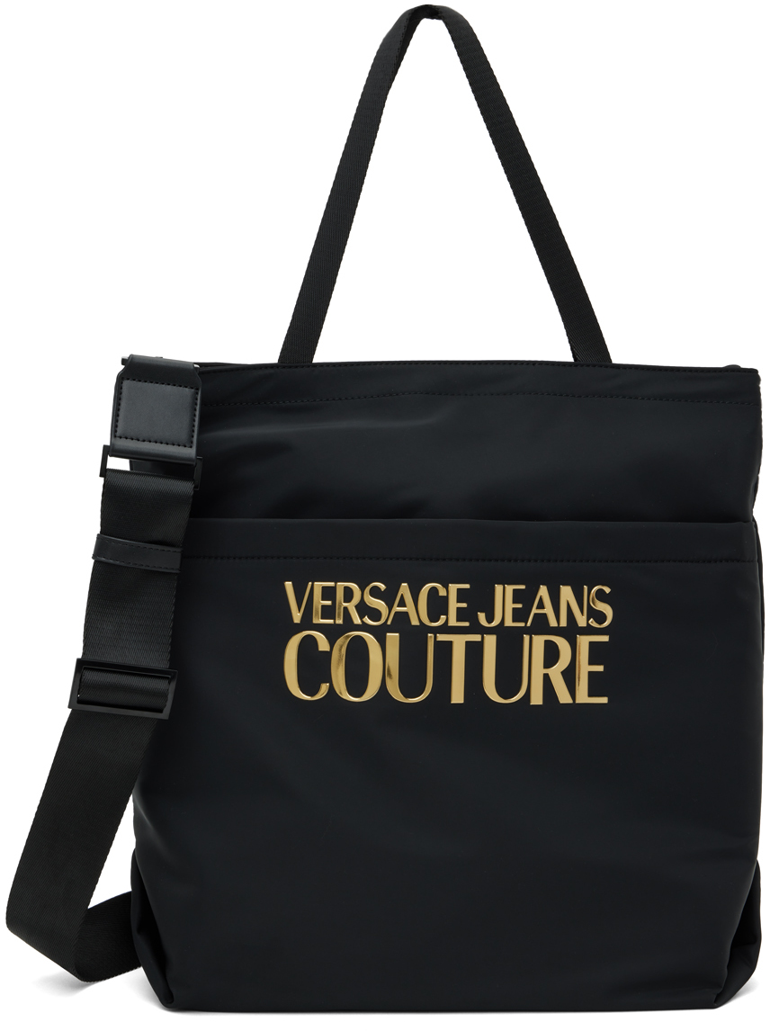Versace Jeans Couture script tote bag in black