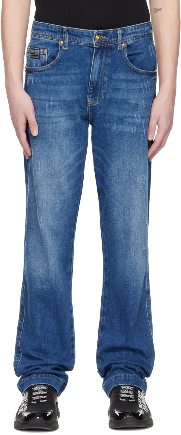 Versace Jeans Couture: Indigo Distressed Jeans | SSENSE