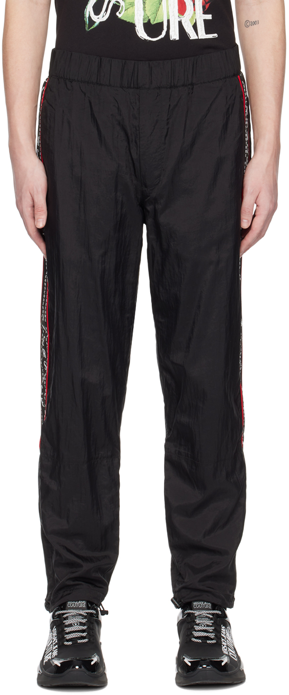 Versace Jeans Couture Black Grosgrain Trousers In E899 Black