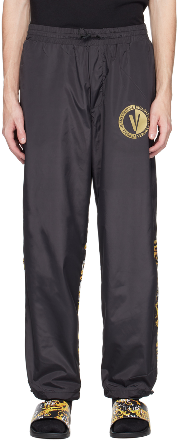 Versace Jeans Couture Black Bonded Trousers In Eg89 Black/gold