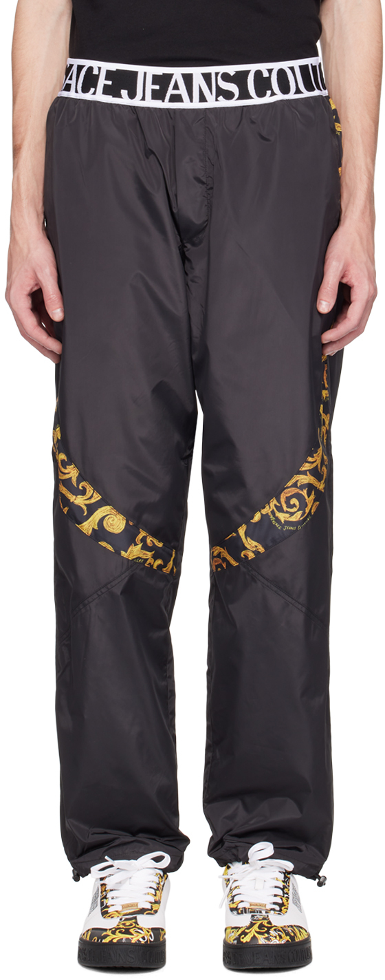 Versace Jeans Couture Black Graphic Trousers In Eg89 Black/gold
