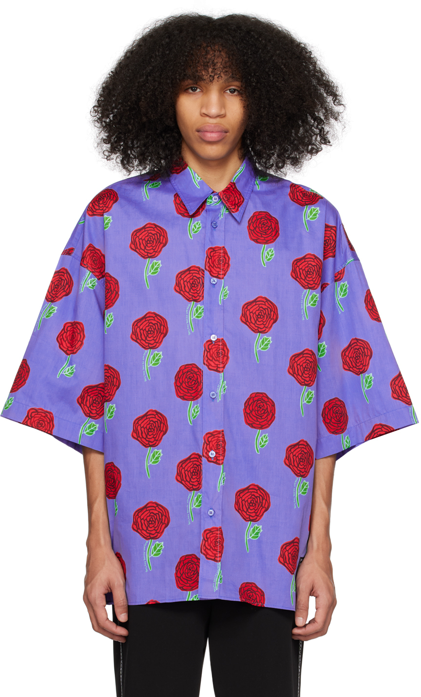 Versace Jeans Couture Blue Roses Shirt In E244 Periwinkle
