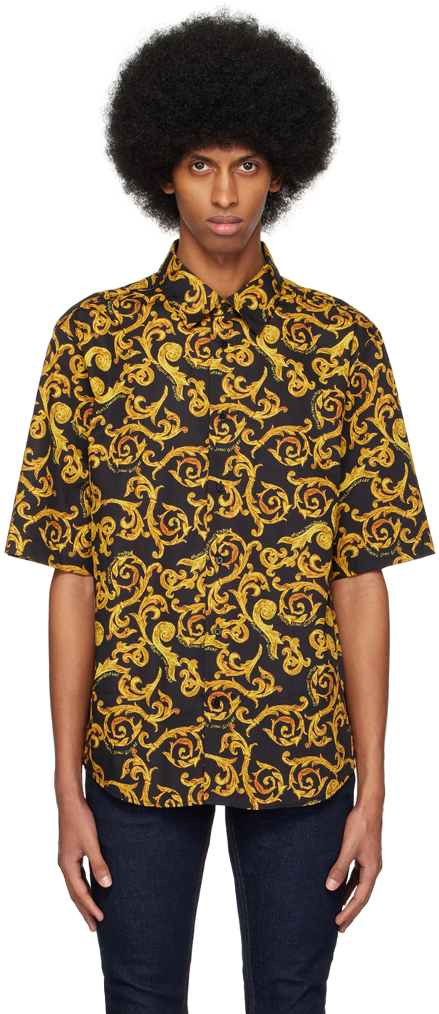 Versace Jeans Couture Black Print Shirt In Eg89 Black/gold