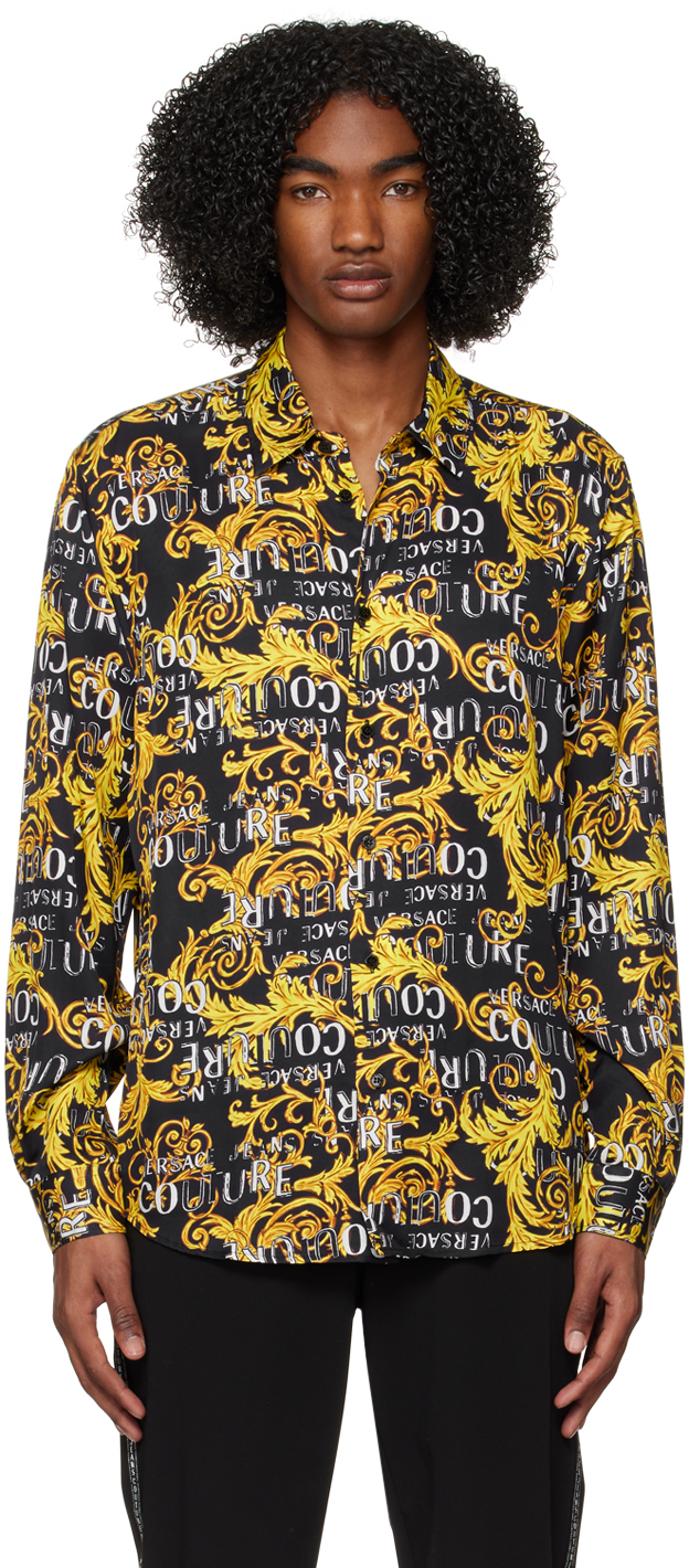 Versace Jeans Couture Black Printed Shirt In Eg89 Black/gold