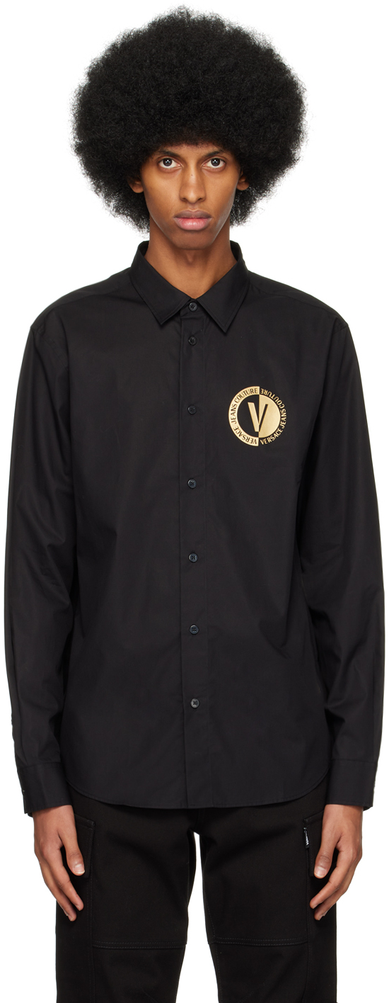 Versace Jeans Couture Black V-emblem Shirt In Eg89 Black/gold