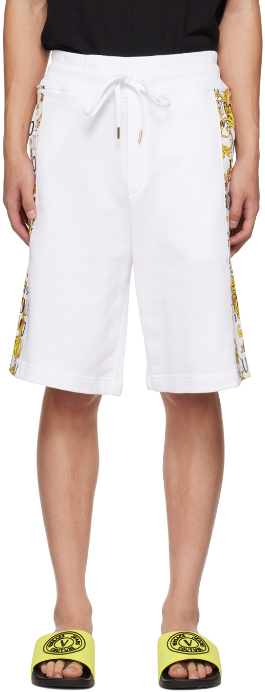 Versace Jeans Couture White Barocco Shorts In Eg03 White + Gold
