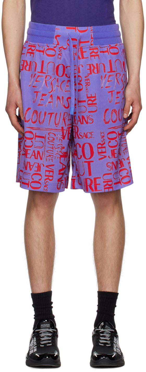 Versace Jeans Couture Blue Doodle Shorts In E244 Periwinkle