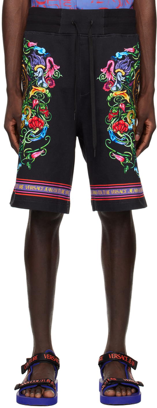 Versace Jeans Couture 74up327 R Panel Garden V-emb Shorts Felpa Pan In Black