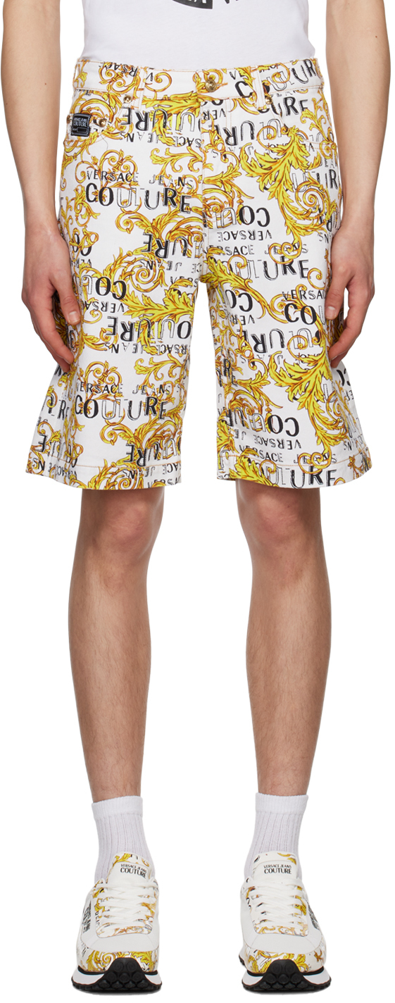 Versace Jeans Couture White & Gold Regalia Baroque Shorts In Eg03 White + Gold