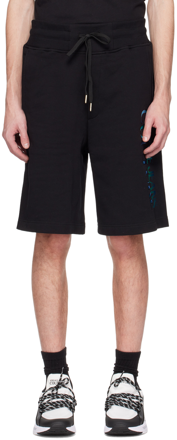 Versace Jeans Couture Black Printed Shorts In Eg89 Black/gold