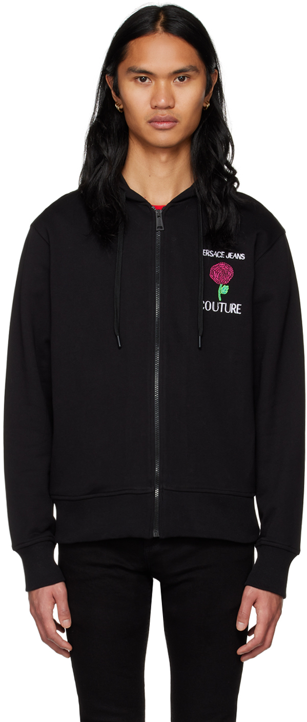 Versace Jeans Couture Black Rose Zip-up Hoodie In E899 Black