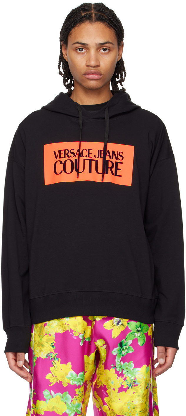 Versace Jeans Couture: Black Printed Hoodie | SSENSE