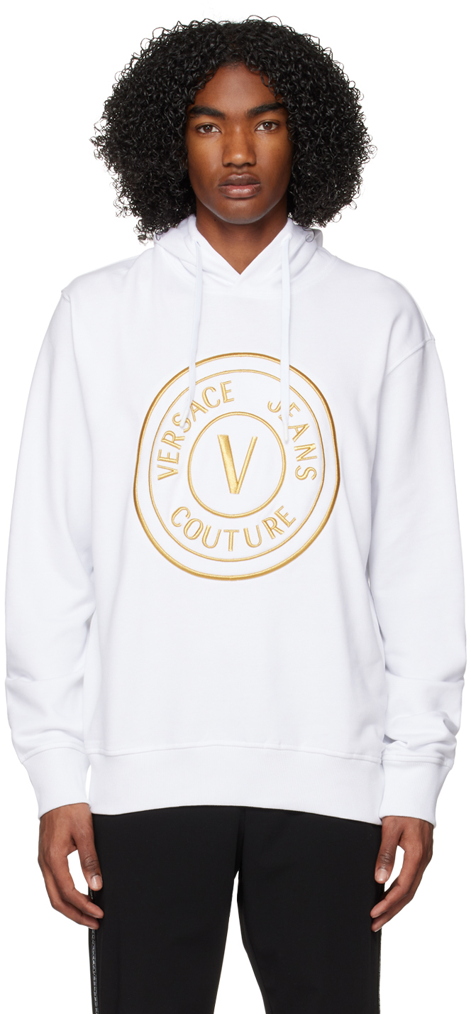 VERSACE JEANS COUTURE WHITE V-EMBLEM HOODIE