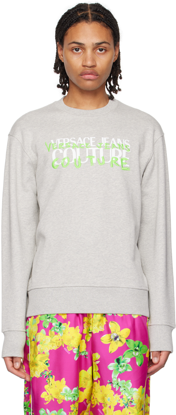 Versace Jeans Couture Logo-print Crew Neck Sweatshirt In E802 Grey Melange