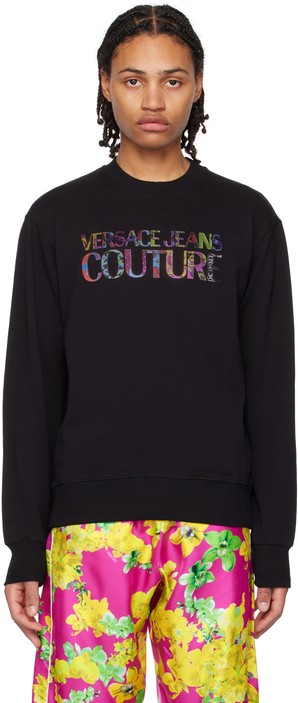 Versace Jeans Couture Logo-print Crew Neck Sweatshirt In Black