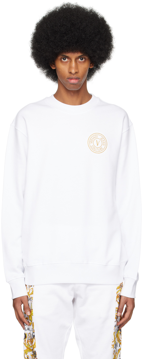 White V Emblem Sweatshirt by Versace Jeans Couture on Sale