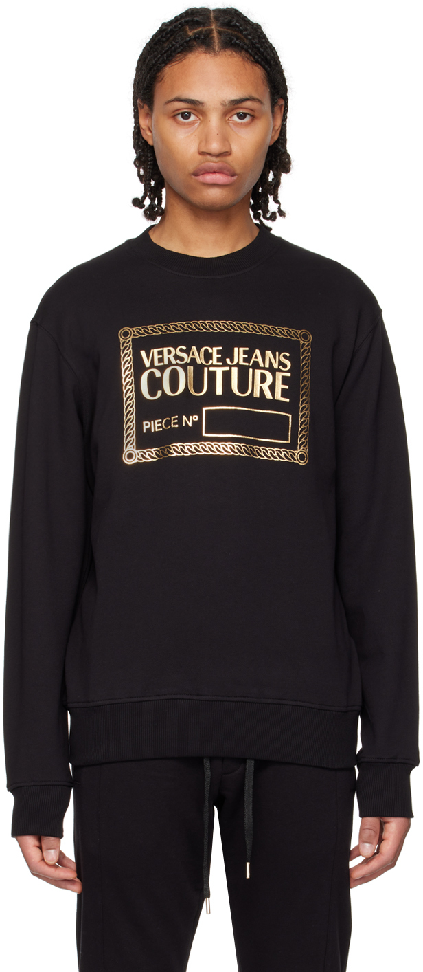 Versace Jeans Couture Black Piece Number Sweatshirt In Eg89 Black/gold
