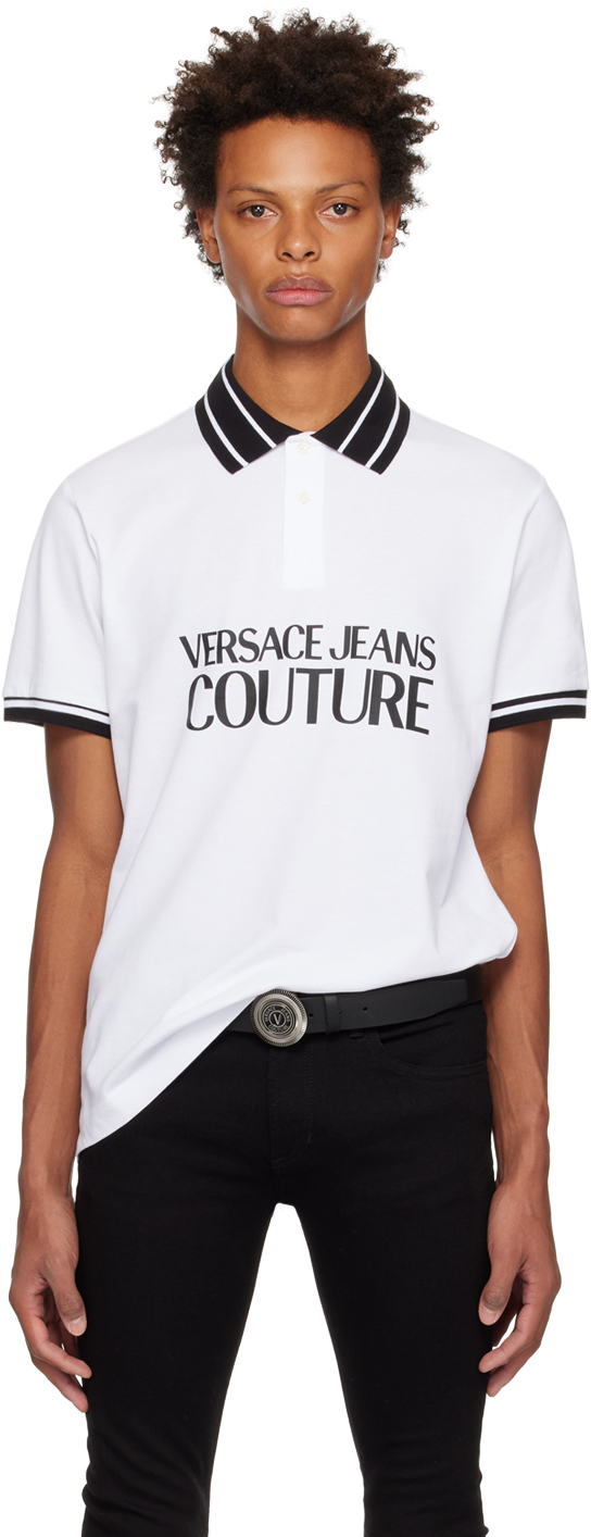 Versace Jeans Couture White Printed Polo In E003 White