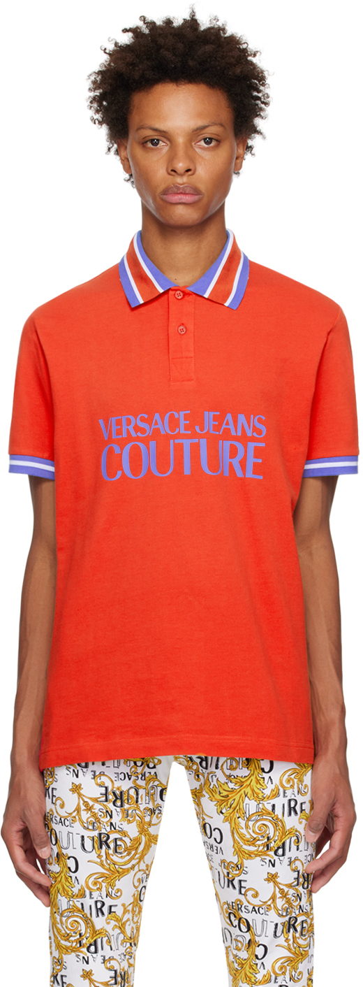 Versace Jeans Couture Red Printed Polo In E521 Chili Red
