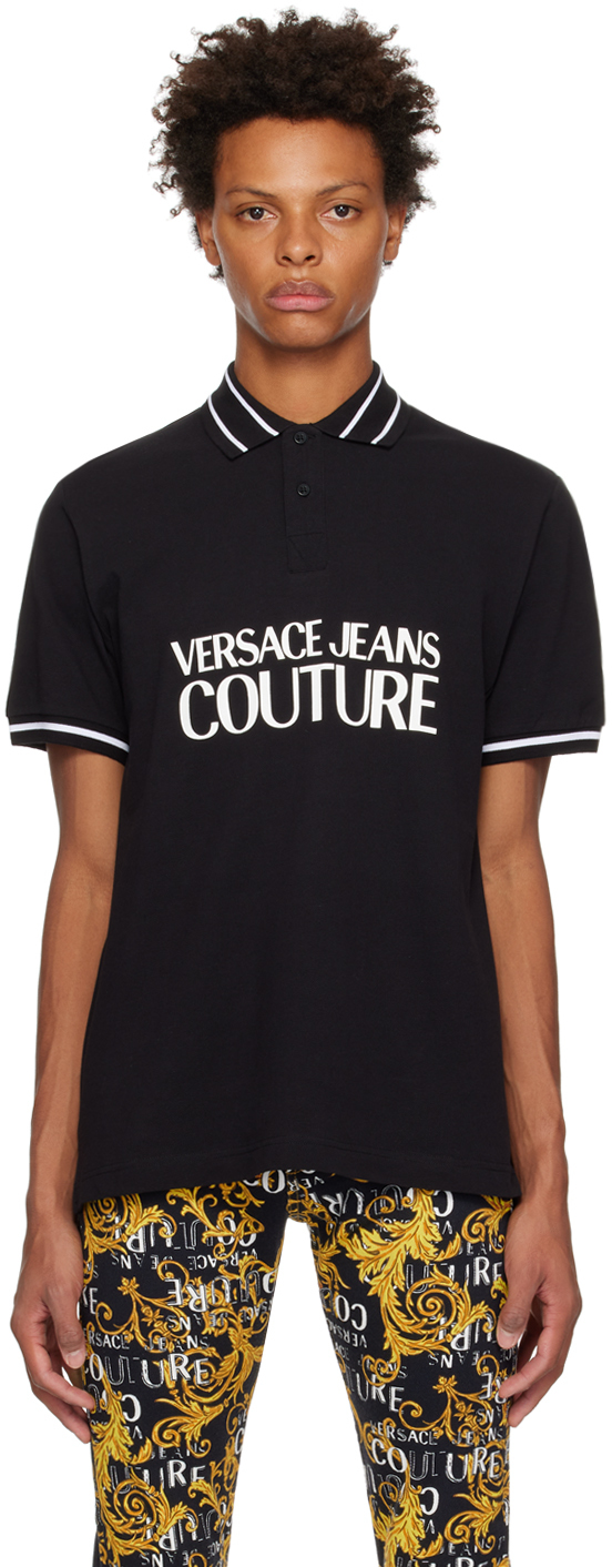 Versace Jeans Couture Black Printed Polo In E899 Black