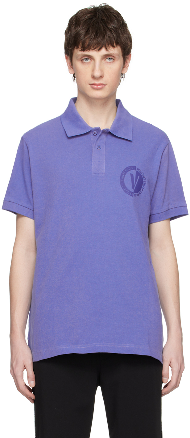 Versace Jeans Couture Blue V-emblem Polo In E244 Periwinkle