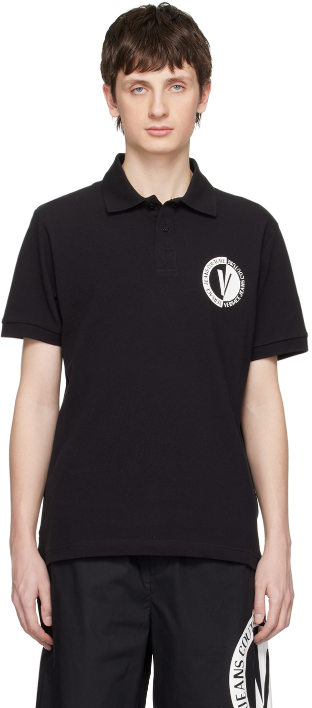 Black V-Emblem Polo by Versace Jeans Couture on Sale