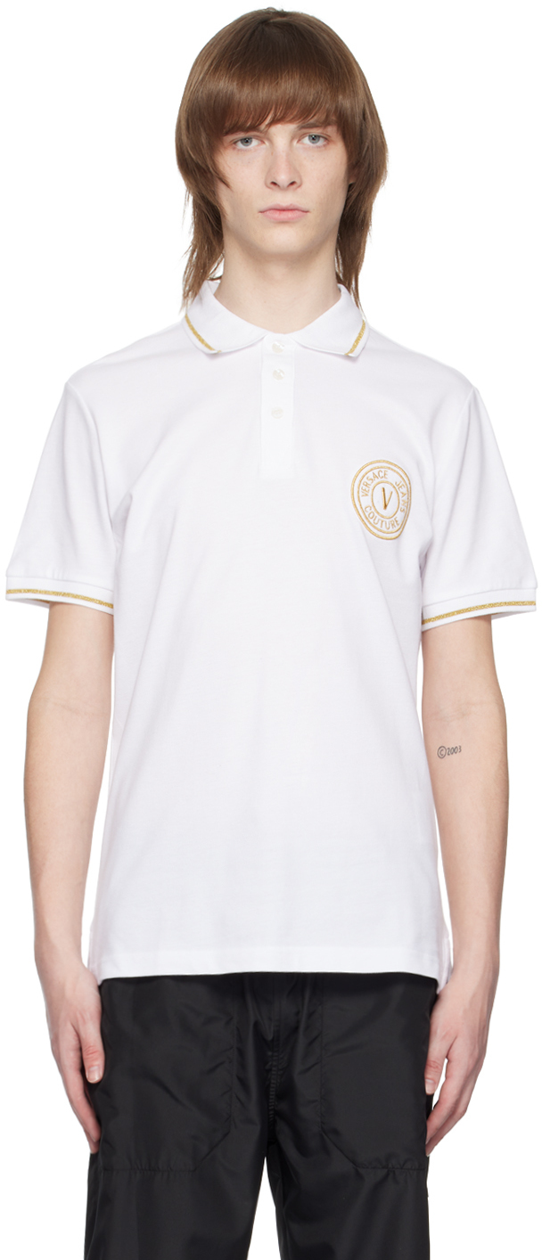 VERSACE JEANS COUTURE WHITE V-EMBLEM POLO