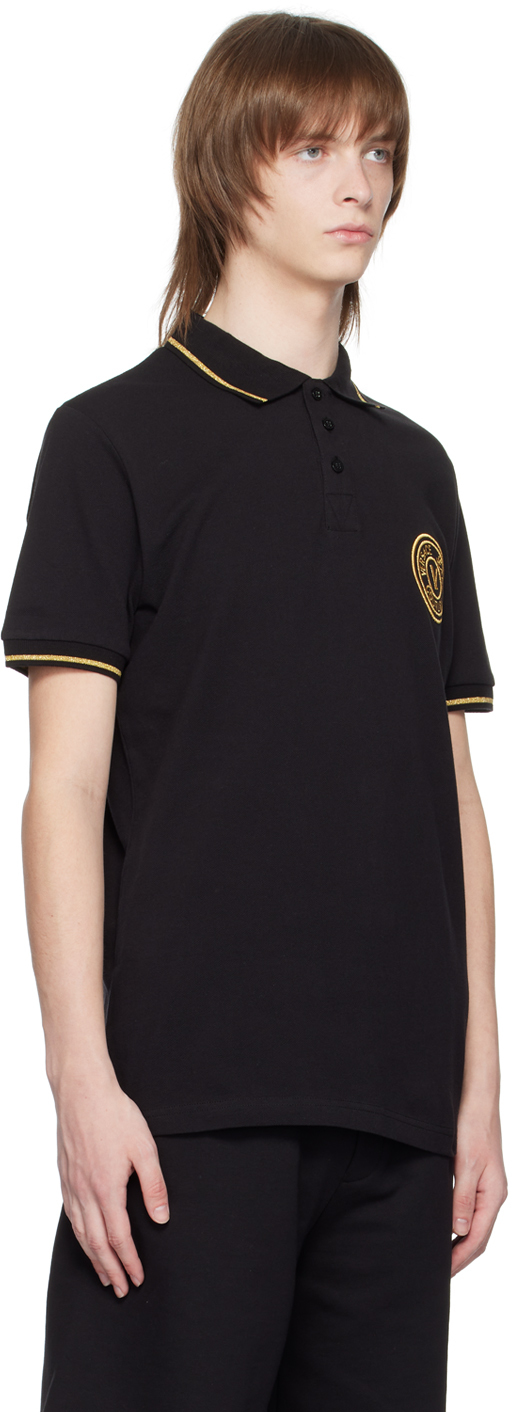 Shop Versace Jeans Couture Black V-emblem Polo In Eg89 Black/gold