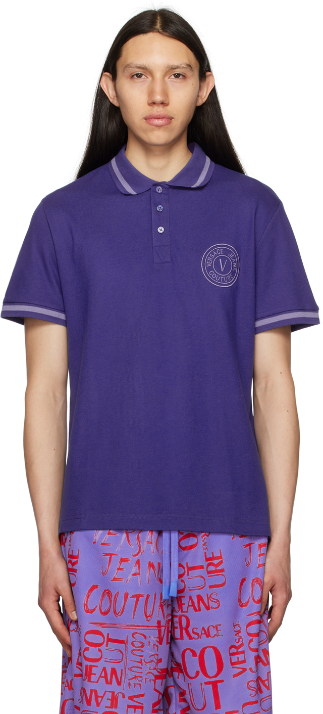 Versace Jeans Couture Blue V-emblem Polo In E206 Klein