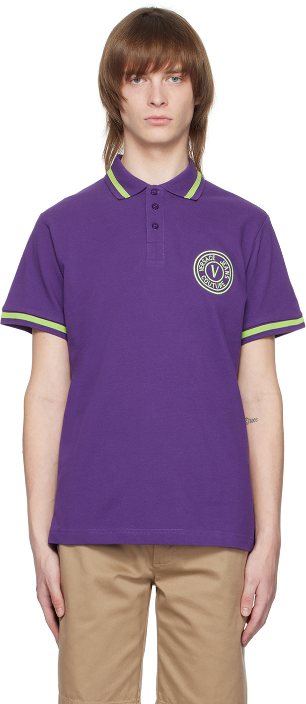 Versace Jeans Couture V-emblem Embroidered Polo Shirt In Violet