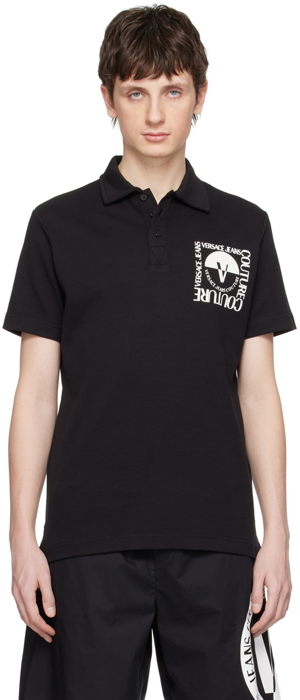 Versace Jeans Couture Logo-print Polo Shirt In Black