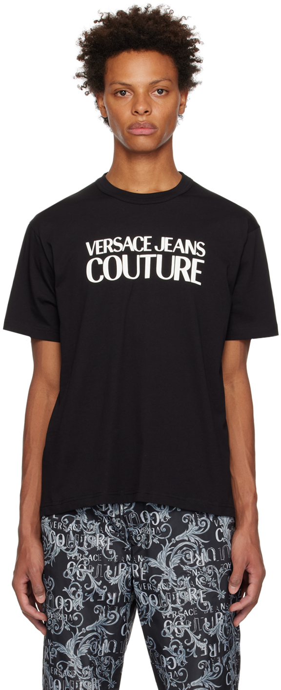 Versace Jeans Couture: Black & White Bonded T-Shirt | SSENSE