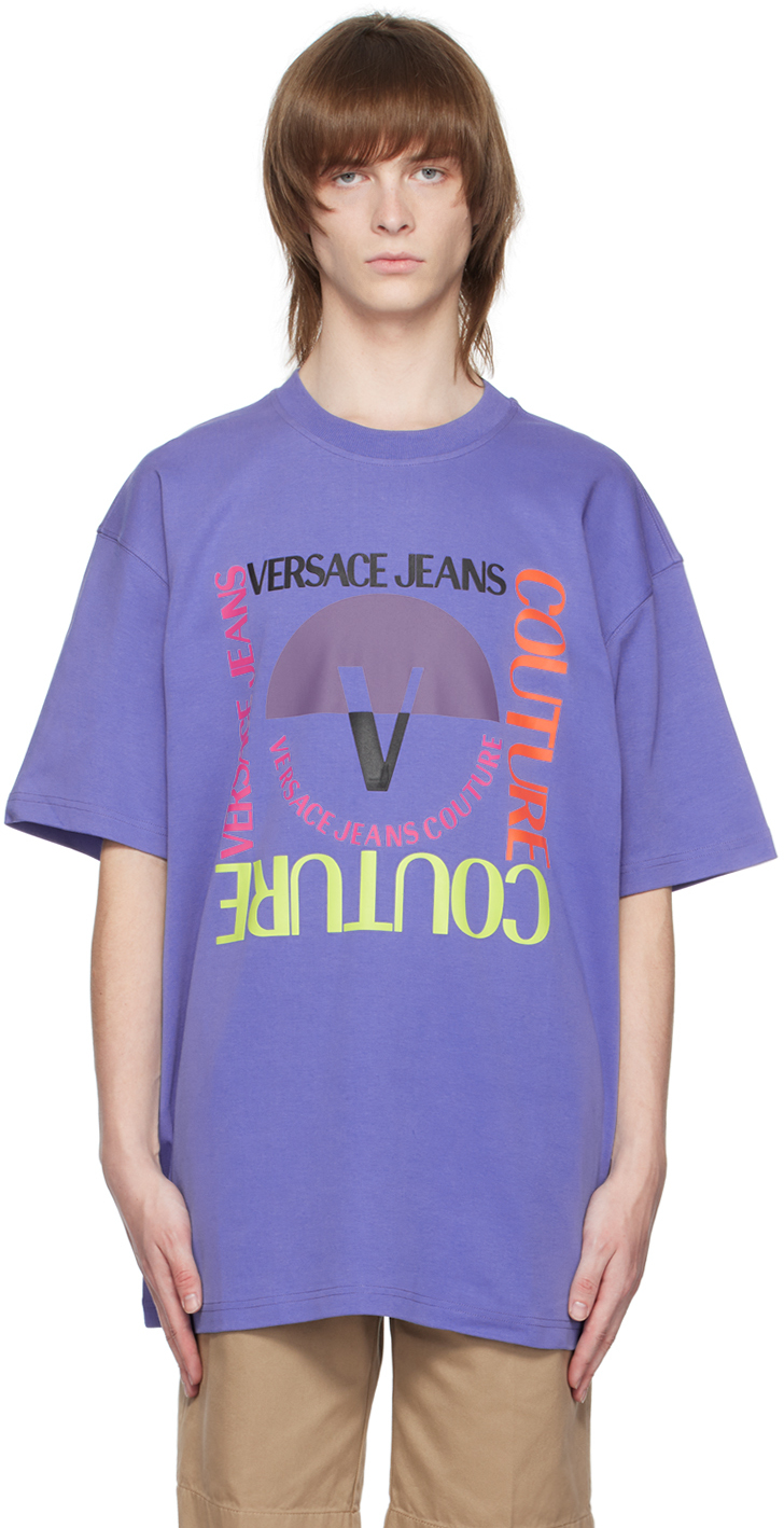 Versace Jeans Couture Blue V-emblem T-shirt In E244 Periwinkle