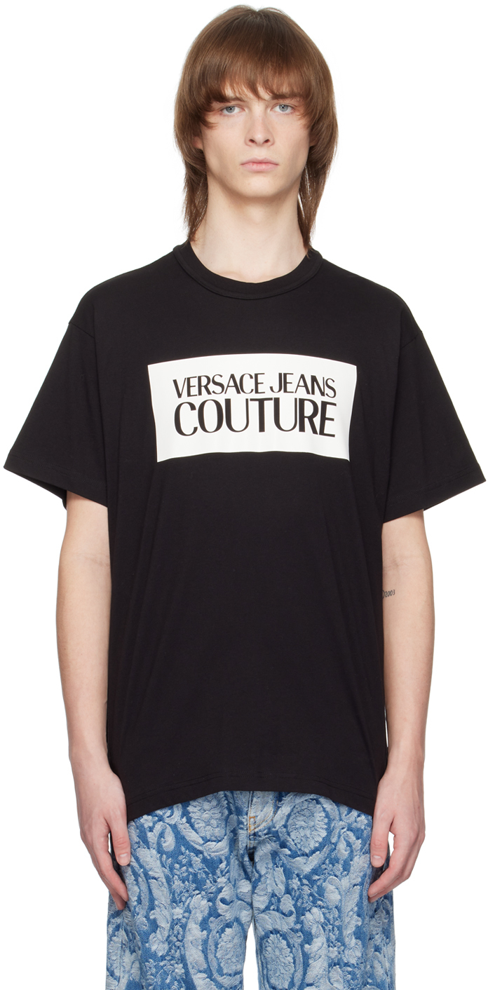 Versace Jeans Couture Logo Print Cotton T-shirt In Black