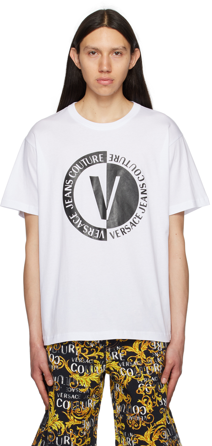 Versace Jeans Couture White V-emblem T-shirt In White/black