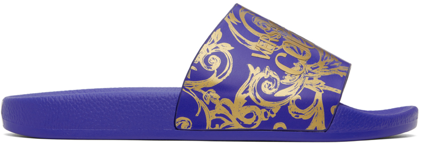 Versace Jeans Couture Blue Garland Slides In Epx2 Klein + Gold