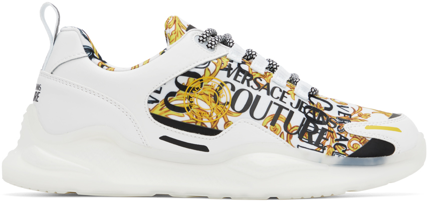Versace Jeans Couture Men's Levion Logo & Baroque Print Sneakers In White
