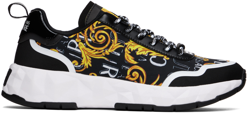 VERSACE JEANS COUTURE BLACK & GOLD GRAPHIC SNEAKERS