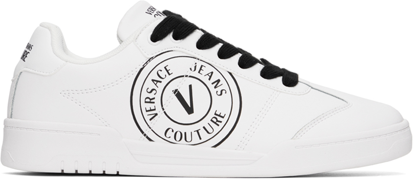 VERSACE JEANS COUTURE WHITE BROOKLYN V-EMBLEM SNEAKERS