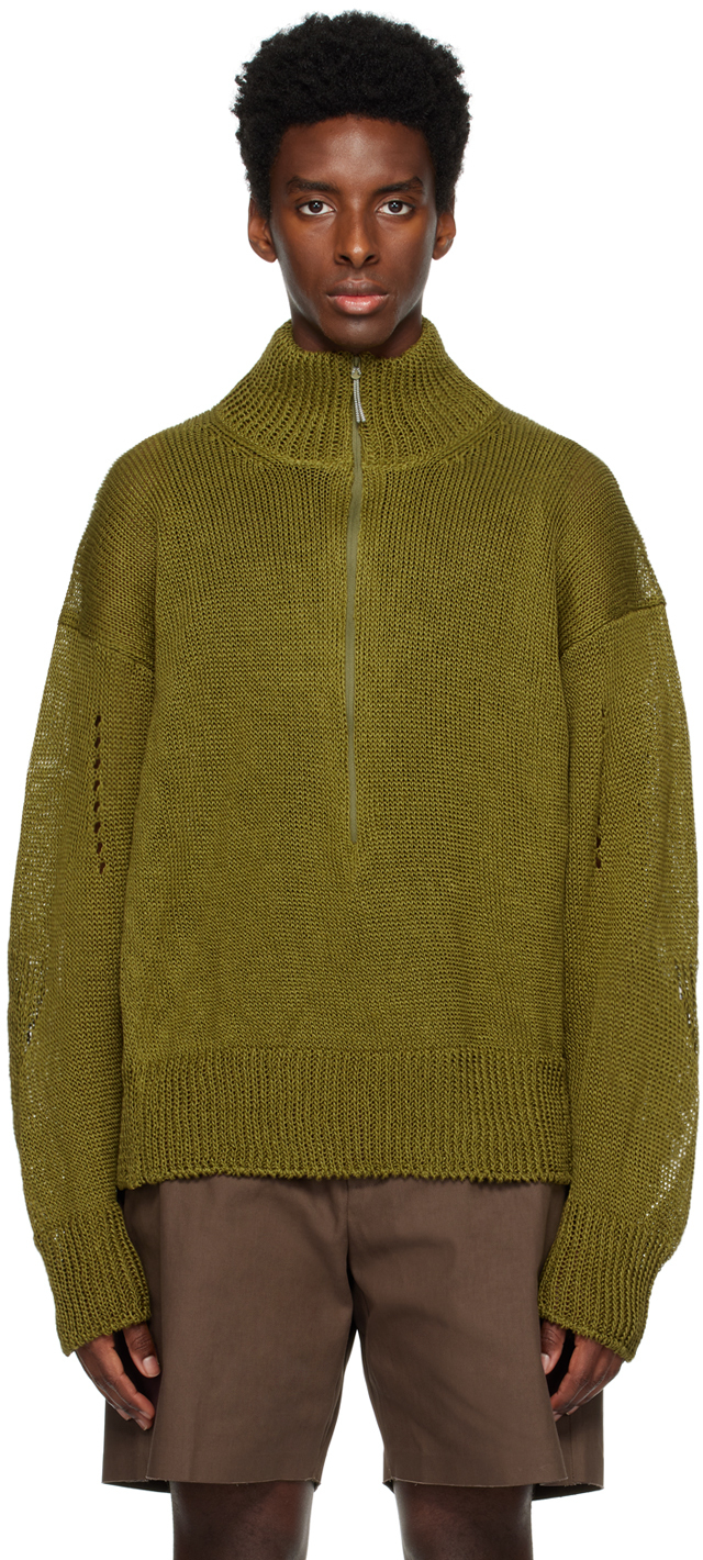 ROA Green HalfZip Sweater SSENSE