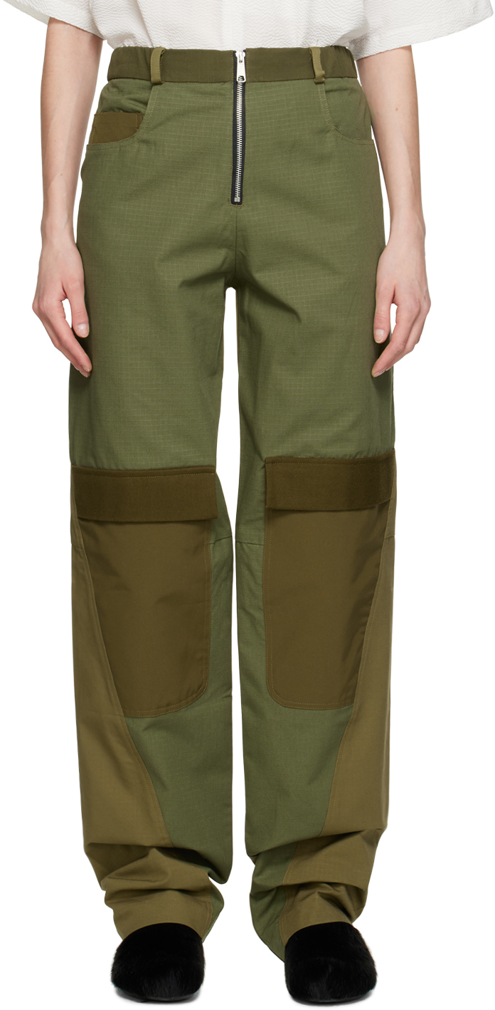 Spencer Badu Green Paneled Trousers In Olive