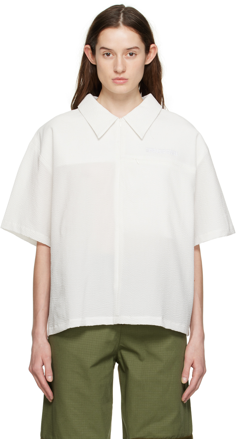 White Zip Pocket Shirt by SPENCER BADU on Sale