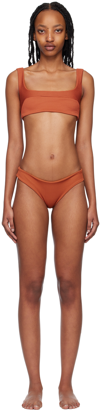 Haight Orange Ribbed Bikini Bottoms In Basalt