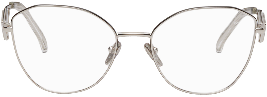 Prada Silver Round Glasses In 1bc1o1