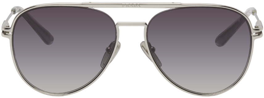 Prada Silver Aviator Sunglasses In 1bc09s