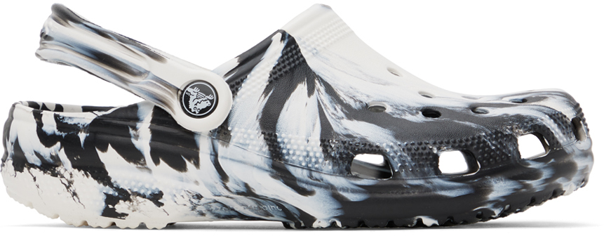 Crocs: Black & White Marbled Clogs | SSENSE UK