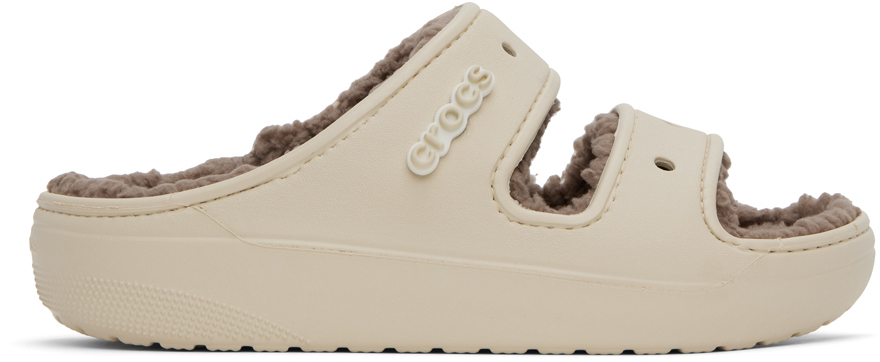 Crocs Beige Classic Cozzzy Sandals In Bone/mushroom