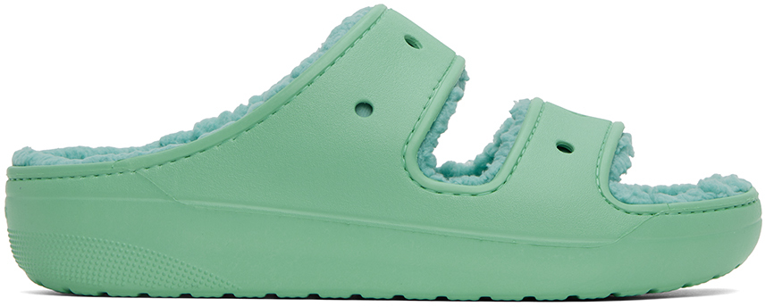 Crocs Green Classic Cozzzy Sandals In Jade Stone