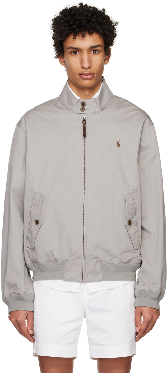 Polo Ralph Lauren: Gray Two-Button Bomber Jacket | SSENSE Canada