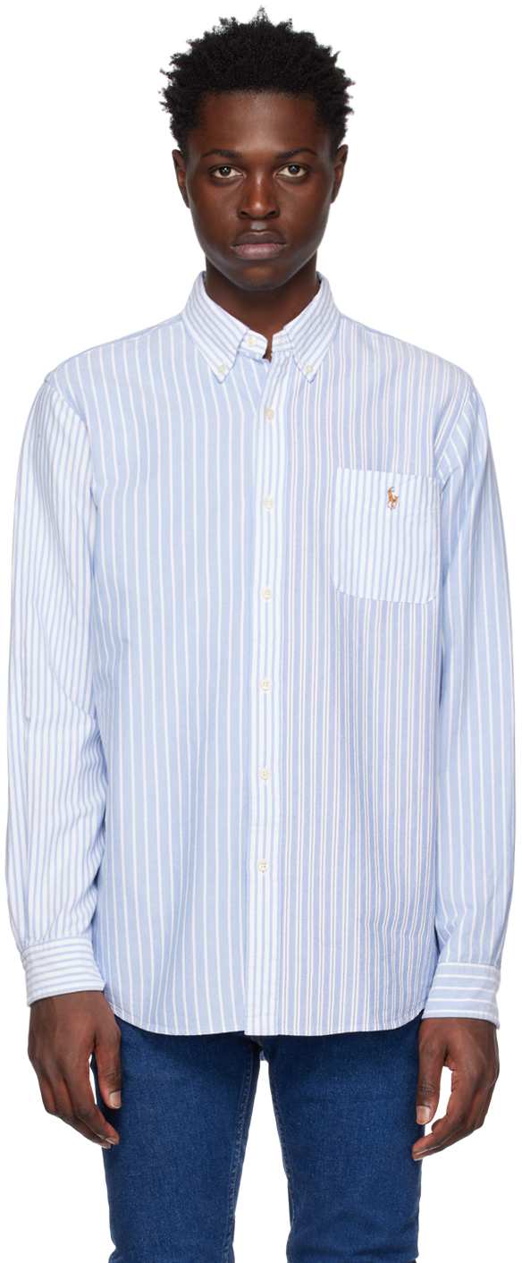 Polo Ralph Lauren: Blue & White Classic Fit Striped Shirt | SSENSE